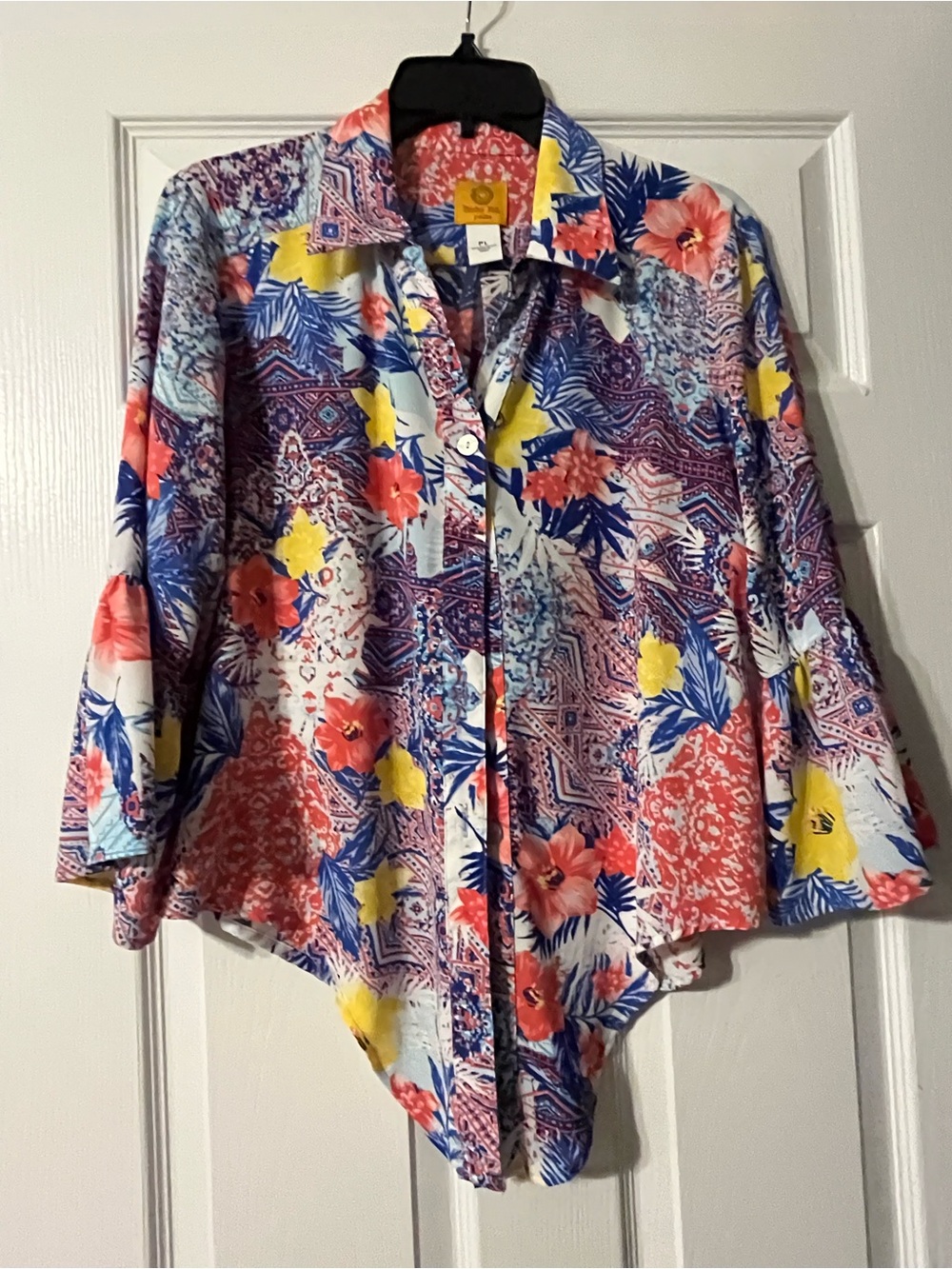 Ruby Rd. Multi-Color Floral Button-Down Shirt - Blue Coral Yellow